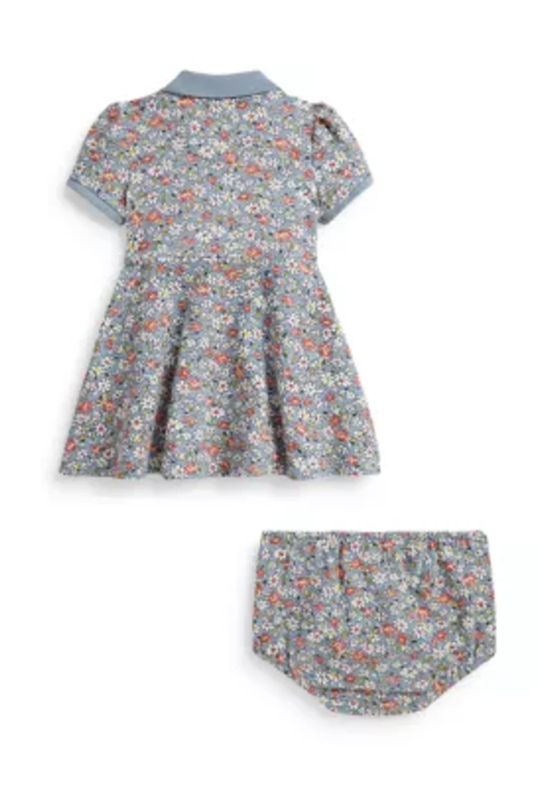 Baby Girls Floral Mesh Faux-Wrap Dress & Bloomer