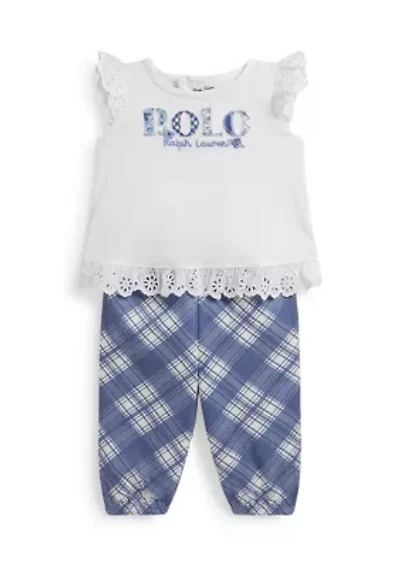 Baby Girls Logo Cotton Jersey Top & Plaid Pants