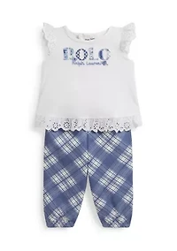 Baby Girls Logo Cotton Jersey Top & Plaid Pants