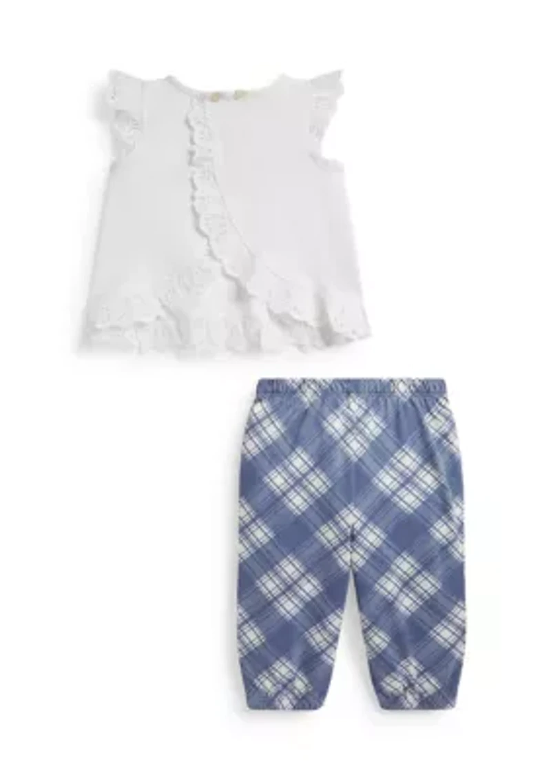 Baby Girls Logo Cotton Jersey Top & Plaid Pants