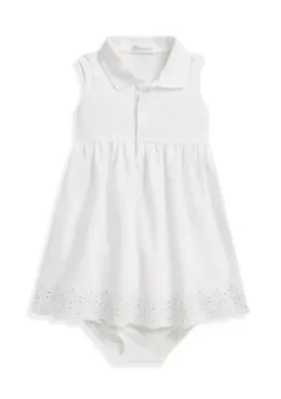 Baby Girls Eyelet Stretch Mesh Polo Dress & Bloomer