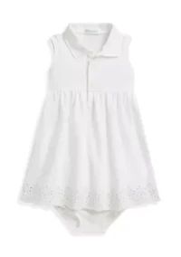 Baby Girls Eyelet Stretch Mesh Polo Dress & Bloomer