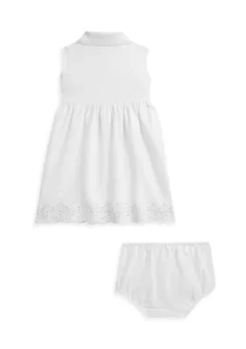 Baby Girls Eyelet Stretch Mesh Polo Dress & Bloomer