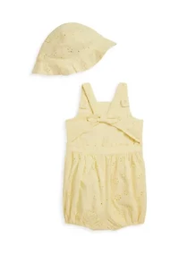 Baby Girls Eyelet Cotton Bubble Shortall & Hat