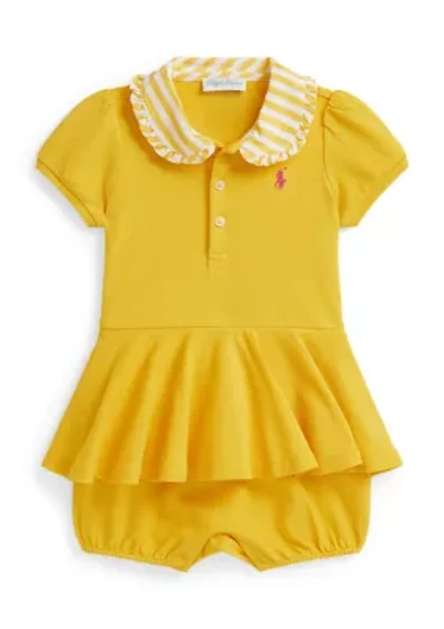 Baby Girls Contrast-Collar Mesh Bubble Shortall