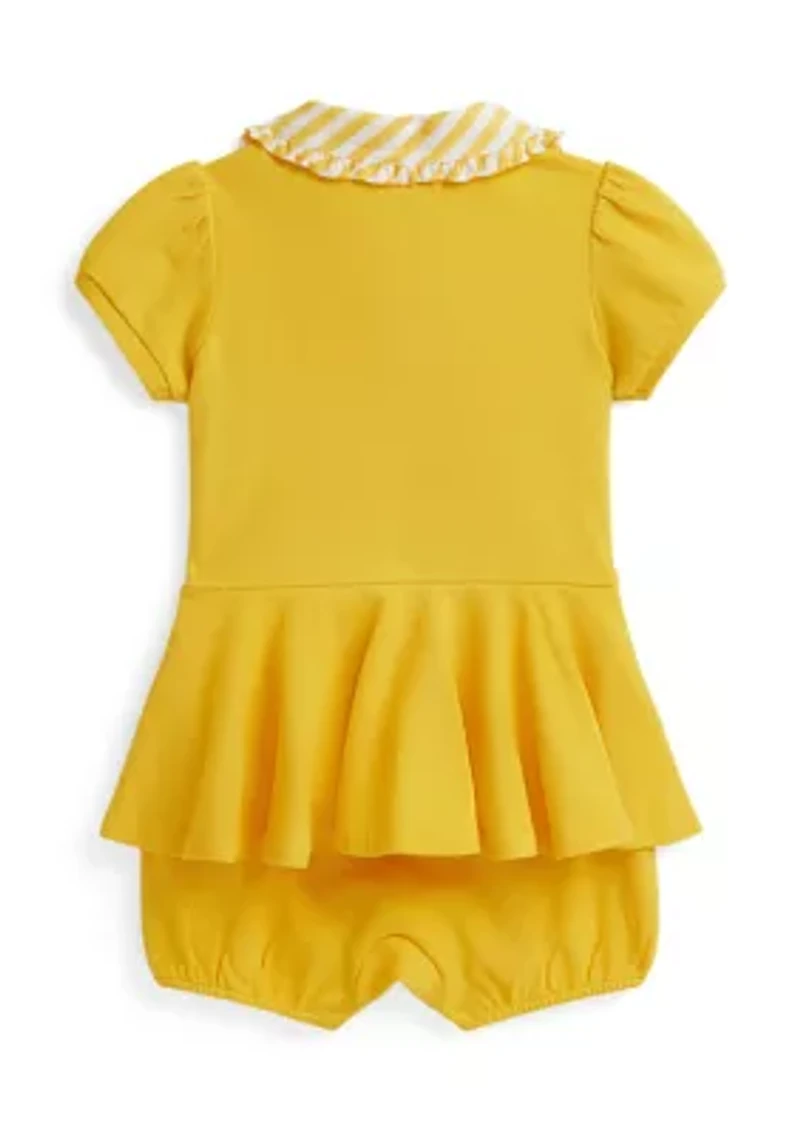 Baby Girls Contrast-Collar Mesh Bubble Shortall