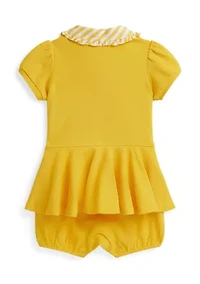 Baby Girls Contrast-Collar Mesh Bubble Shortall