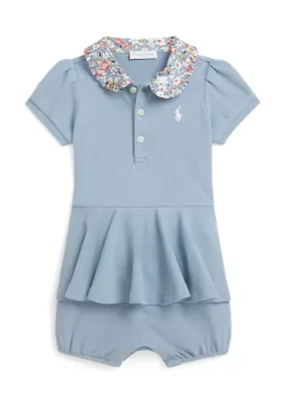 Baby Girls Contrast-Collar Mesh Bubble Shortall