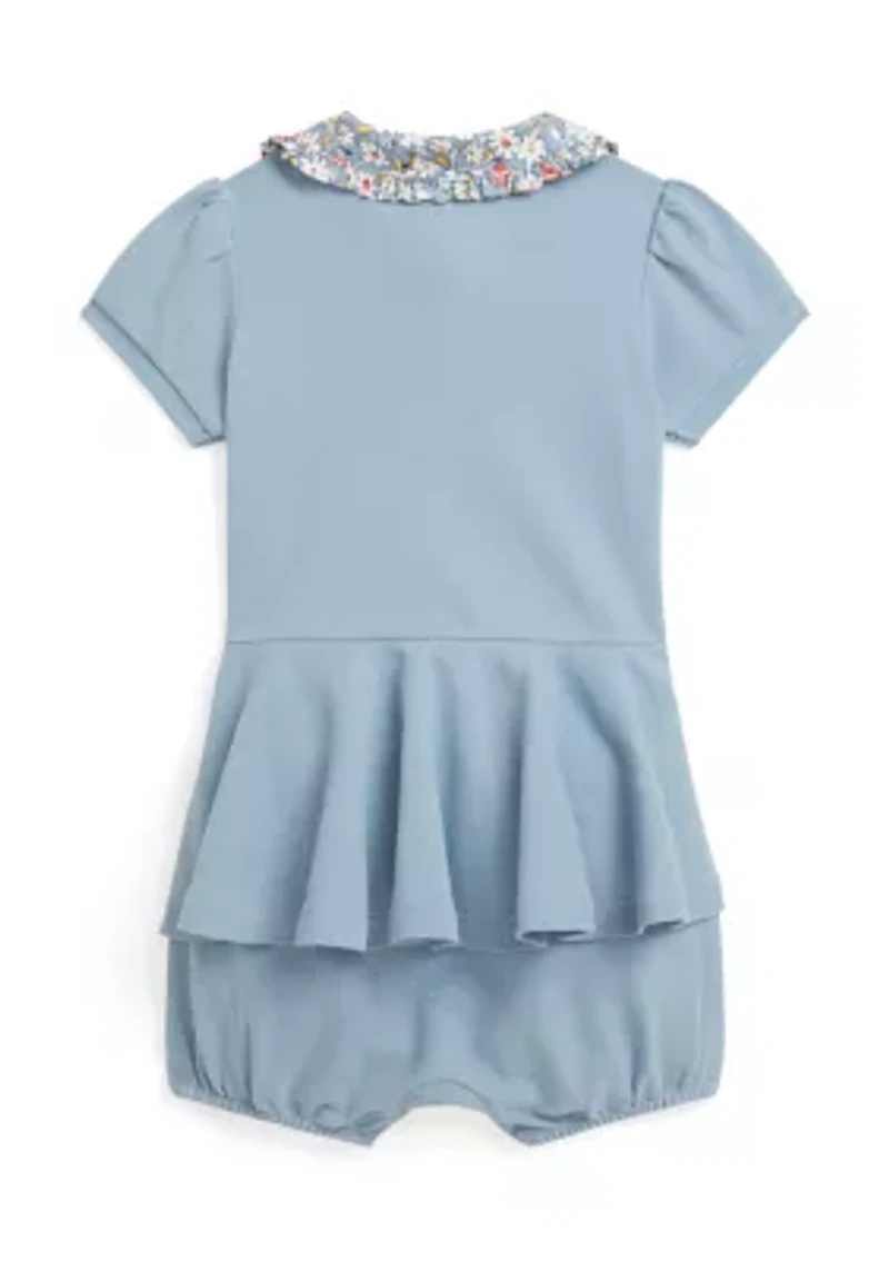 Baby Girls Contrast-Collar Mesh Bubble Shortall