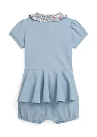 Baby Girls Contrast-Collar Mesh Bubble Shortall