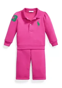 Baby Girls Big Pony Fleece Polo Shirt & Pant Set