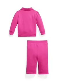 Baby Girls Big Pony Fleece Polo Shirt & Pant Set
