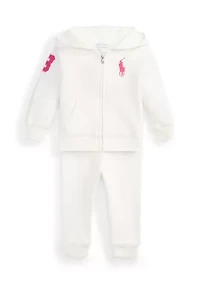 Baby Girls Big Pony Fleece Zip Hoodie & Pant Set