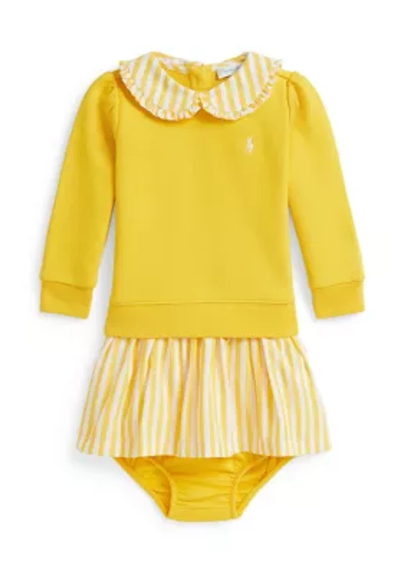 Baby Girls Striped Loopback Fleece Dress & Bloomer