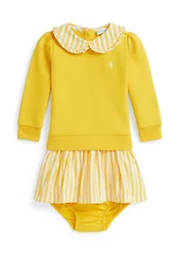 Baby Girls Striped Loopback Fleece Dress & Bloomer