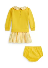 Baby Girls Striped Loopback Fleece Dress & Bloomer