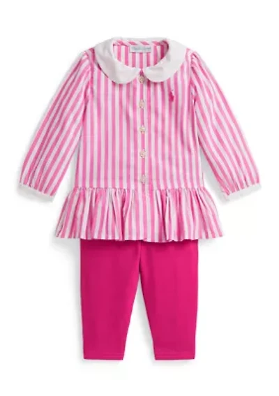 Baby Girls Striped Poplin Top & Jersey Legging Set