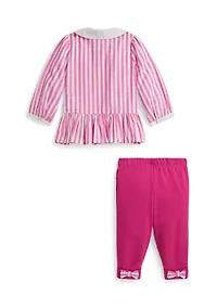 Baby Girls Striped Poplin Top & Jersey Legging Set