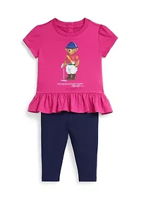 Baby Girls Polo Bear Cotton T-Shirt & Legging Set