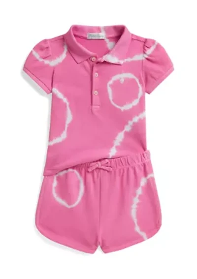 Baby Girls Tie-Dye Stretch Mesh Polo Shirt & Short