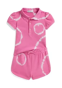 Baby Girls Tie-Dye Stretch Mesh Polo Shirt & Short