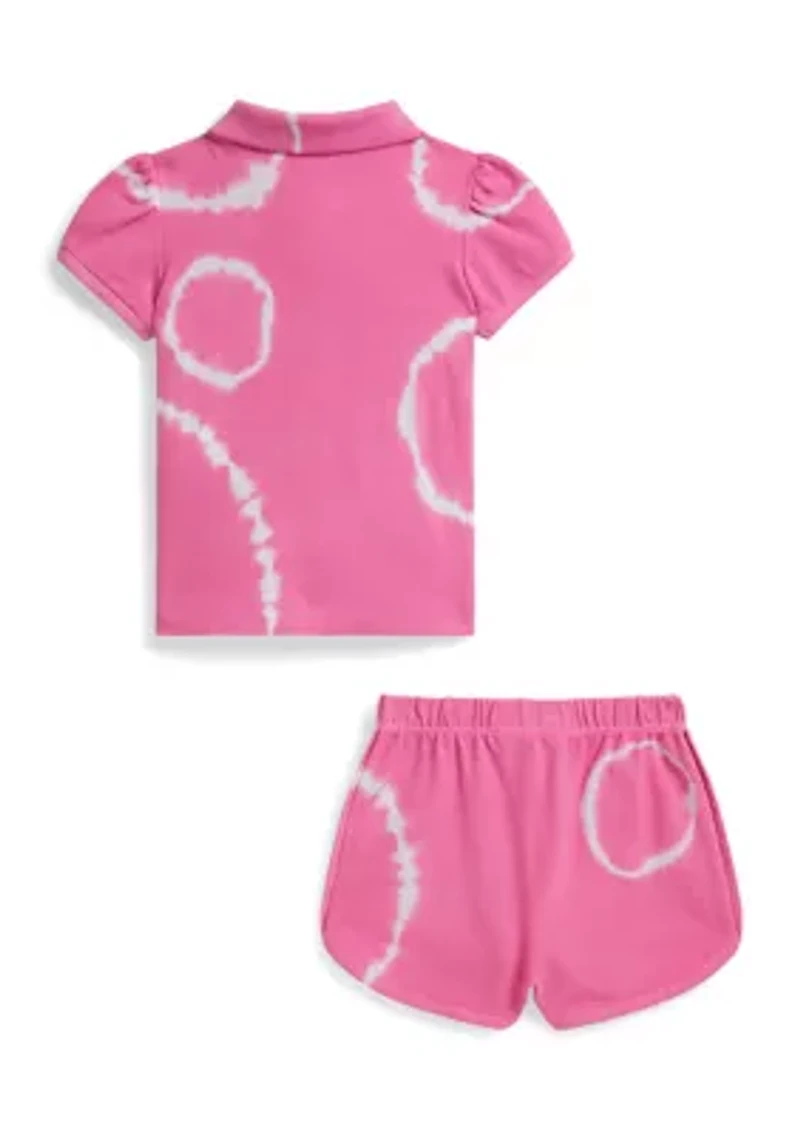 Baby Girls Tie-Dye Stretch Mesh Polo Shirt & Short
