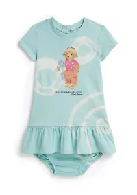 Baby Girls Tie-Dye Polo Bear Cotton Dress & Bloomer