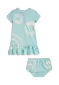 Baby Girls Tie-Dye Polo Bear Cotton Dress & Bloomer