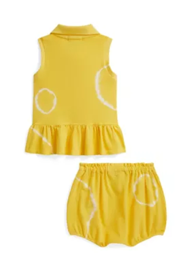 Baby Girls Tie-Dye Mesh Polo Shirt & Bloomer