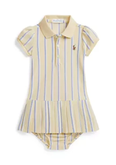 Baby Girls Striped Oxford Mesh Polo Dress & Bloomer