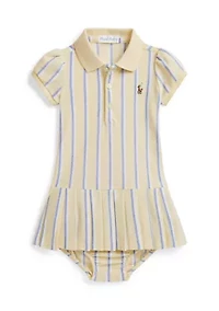 Baby Girls Striped Oxford Mesh Polo Dress & Bloomer