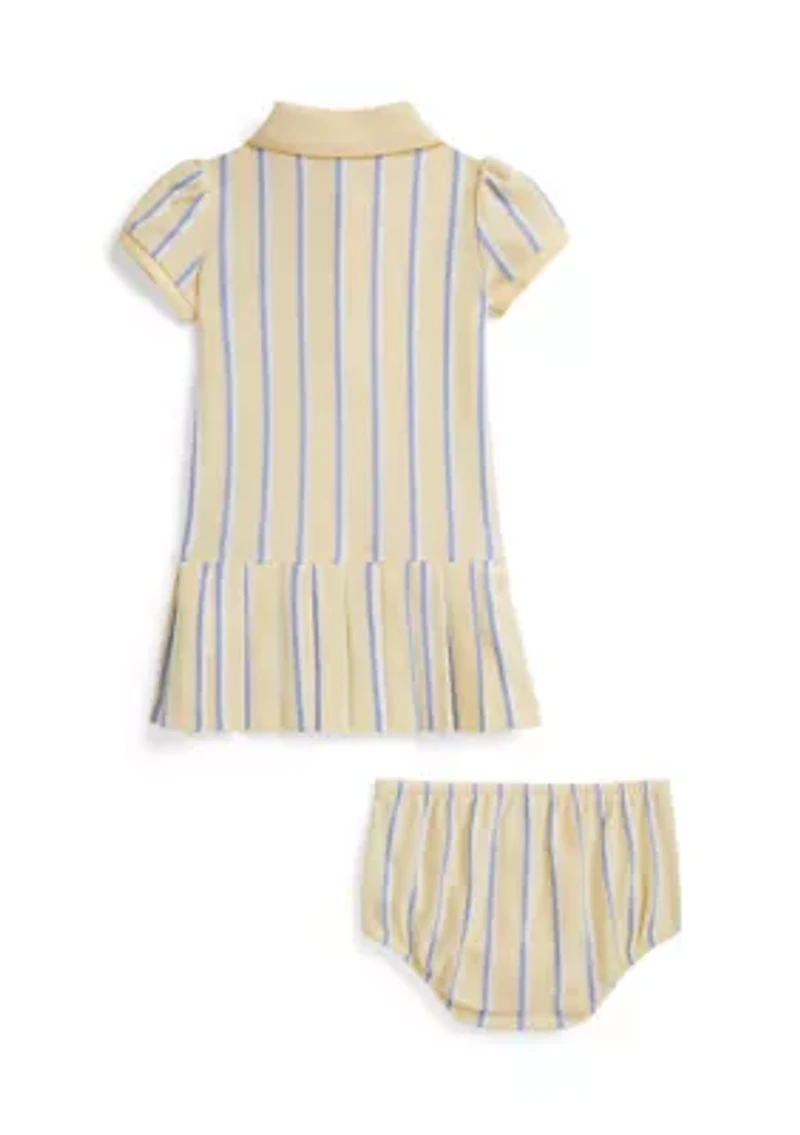 Baby Girls Striped Oxford Mesh Polo Dress & Bloomer