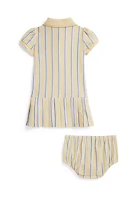 Baby Girls Striped Oxford Mesh Polo Dress & Bloomer