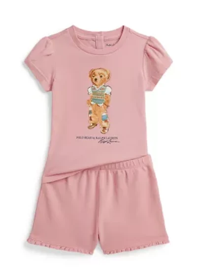 Baby Girls Polo Bear Jersey Shirt & Mesh Short