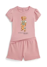 Baby Girls Polo Bear Jersey Shirt & Mesh Short