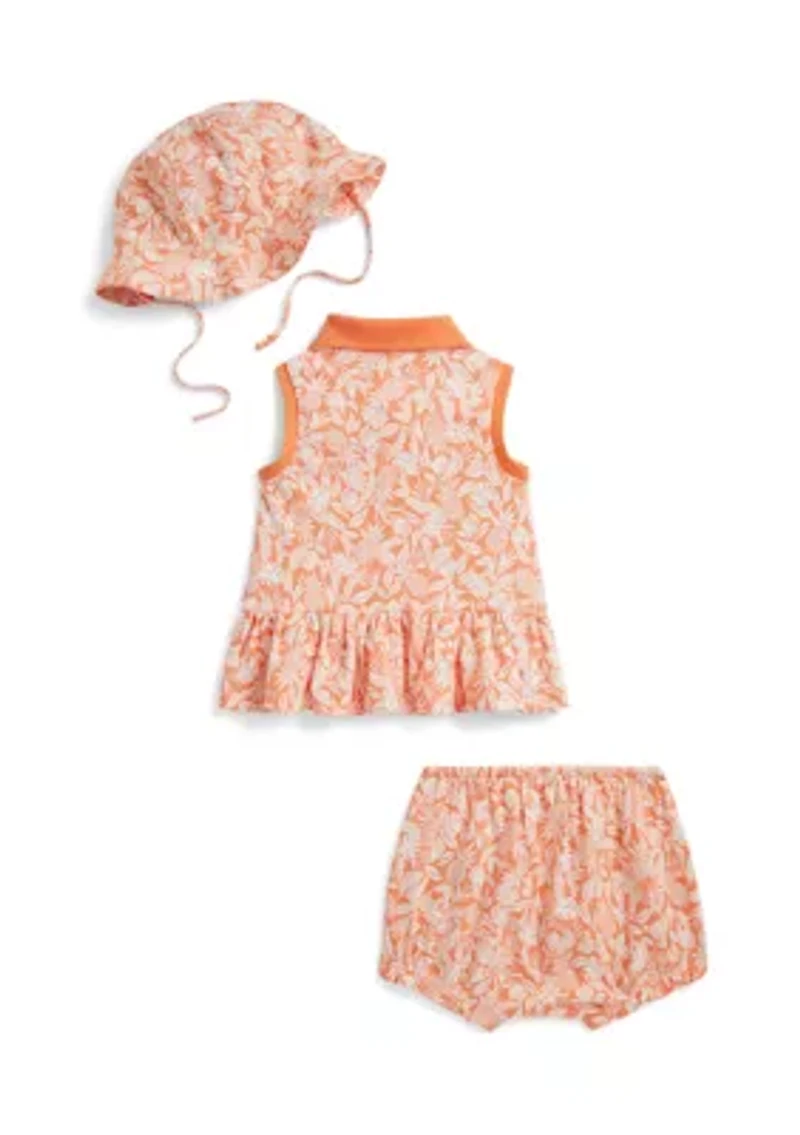 Baby Girls Mesh Polo Shirt, Bloomer & Hat Set