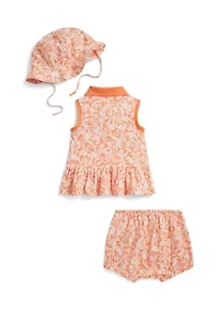 Baby Girls Mesh Polo Shirt, Bloomer & Hat Set