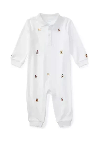 Baby Boys Embroidered Cotton Coveralls