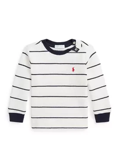 Baby Boys Striped Waffle Cotton Long Sleeve T-Shirt