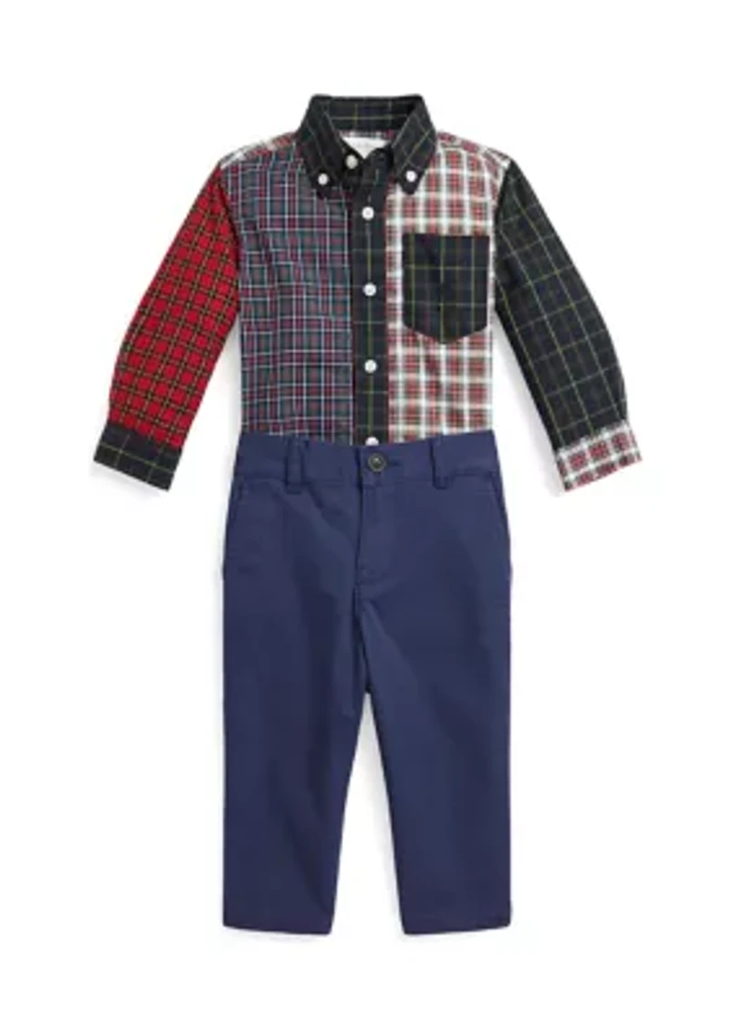 Baby Boys Plaid Fun Shirt and Stretch Chino Pants Set