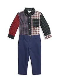 Baby Boys Plaid Fun Shirt and Stretch Chino Pants Set
