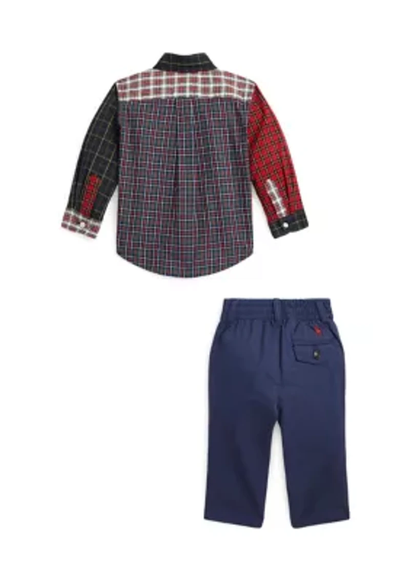 Baby Boys Plaid Fun Shirt and Stretch Chino Pants Set