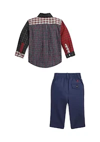 Baby Boys Plaid Fun Shirt and Stretch Chino Pants Set