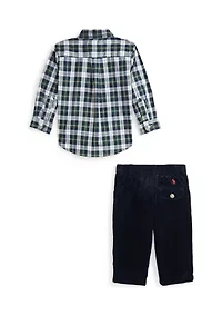 Baby Boys Plaid Poplin Shirt & Corduroy Pants Set