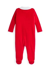Baby Boys Embroidered Velour Footed Coverall