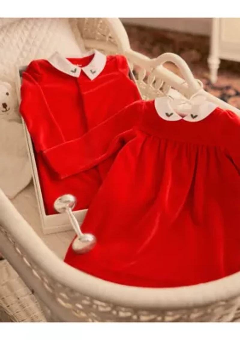 Baby Boys Embroidered Velour Footed Coverall