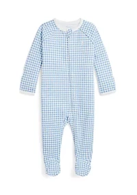 Baby Boys Gingham Printed Cotton Footed Coverall
