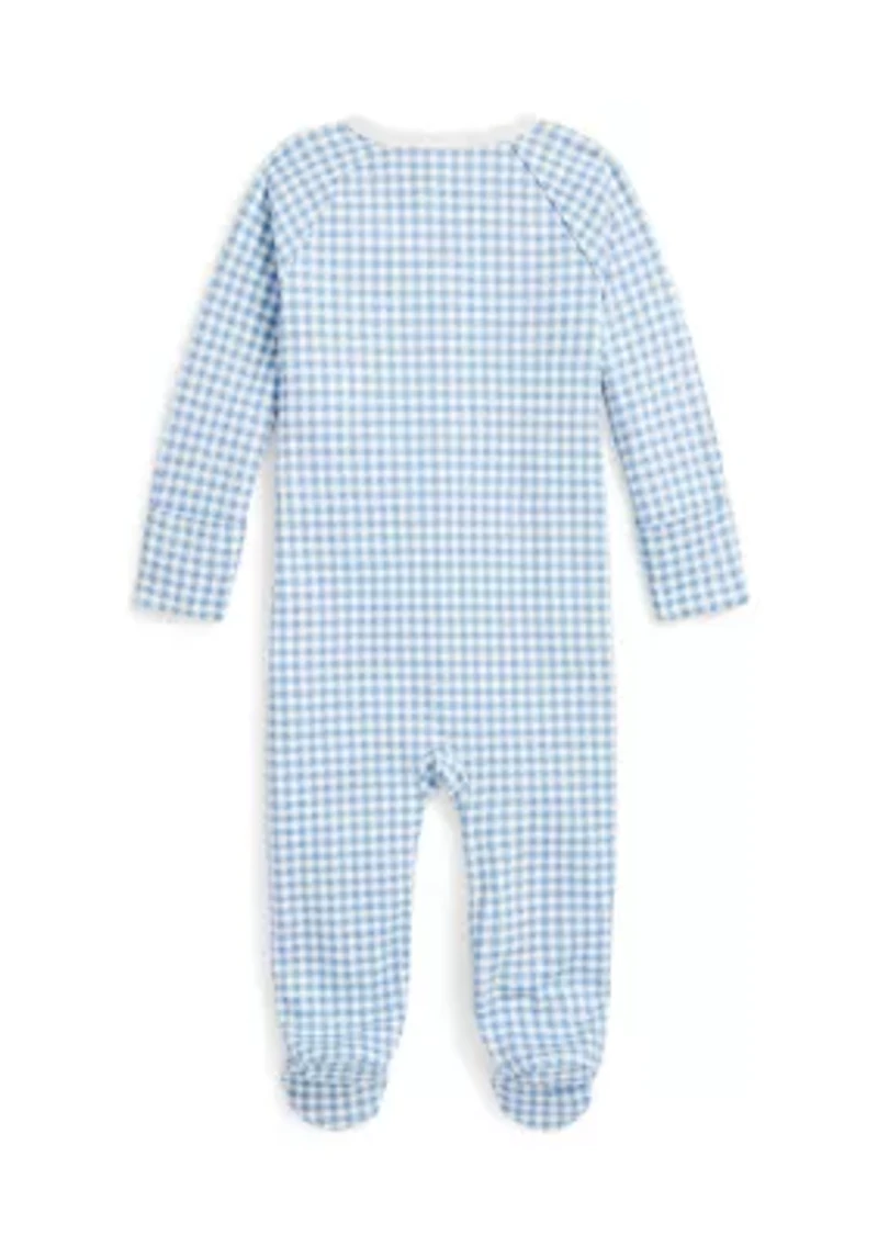 Baby Boys Gingham Printed Cotton Footed Coverall