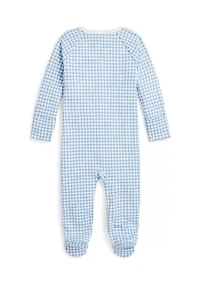 Baby Boys Gingham Printed Cotton Footed Coverall