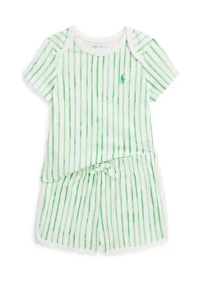 Baby Boys Striped Cotton Jersey T-Shirt & Shorts Set